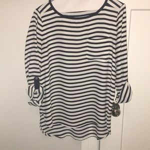 Silk blue and white striped work blouse